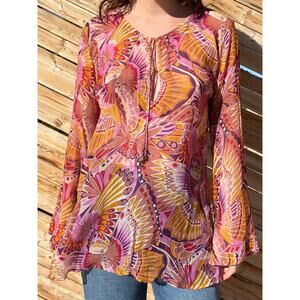 Elizabeth Hurley Beach Pink Silk Butterfly Print Cover Up Blouse